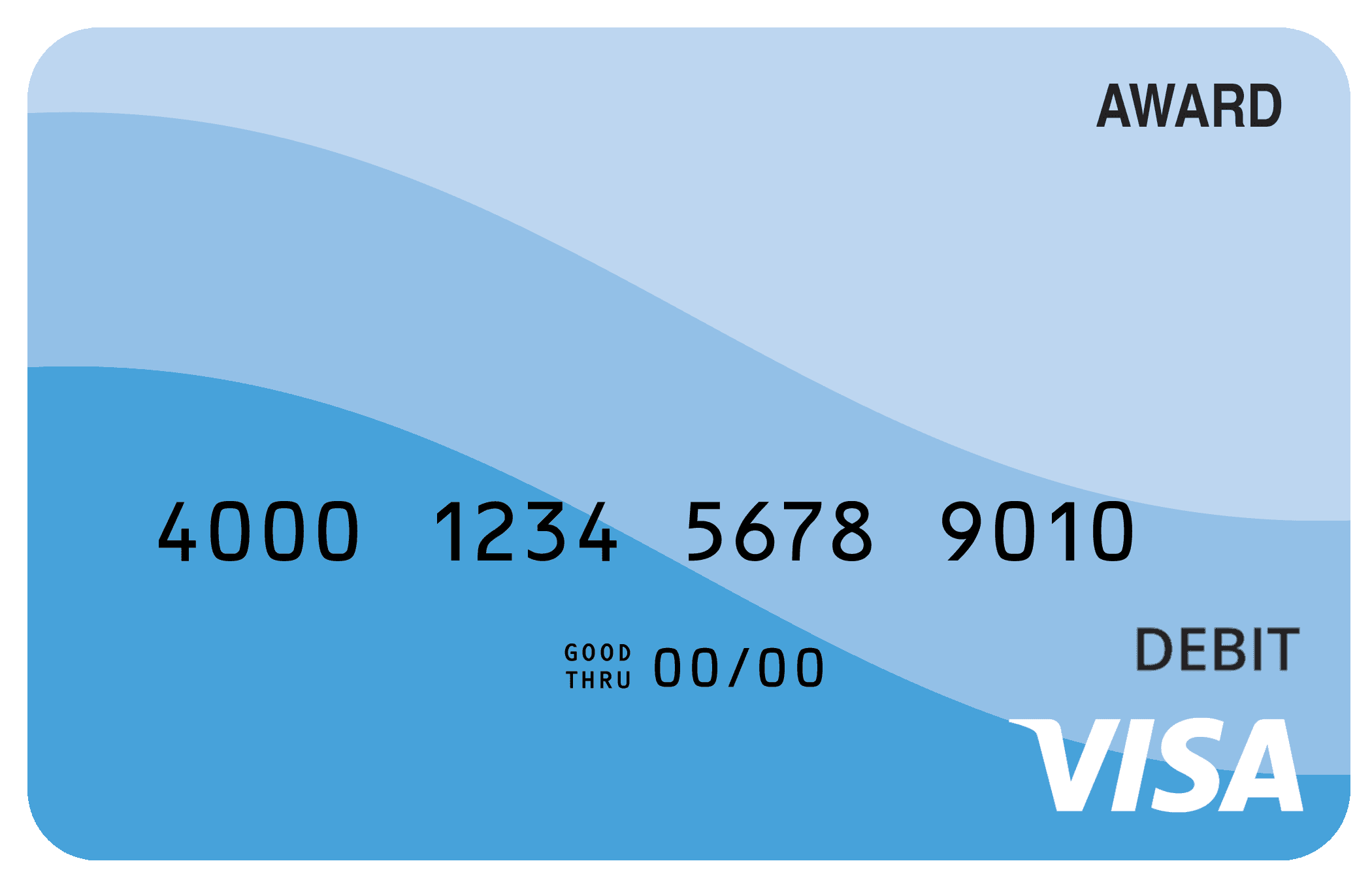 Award debit card with a clean blue gradient and modern abstract horizon-style design.