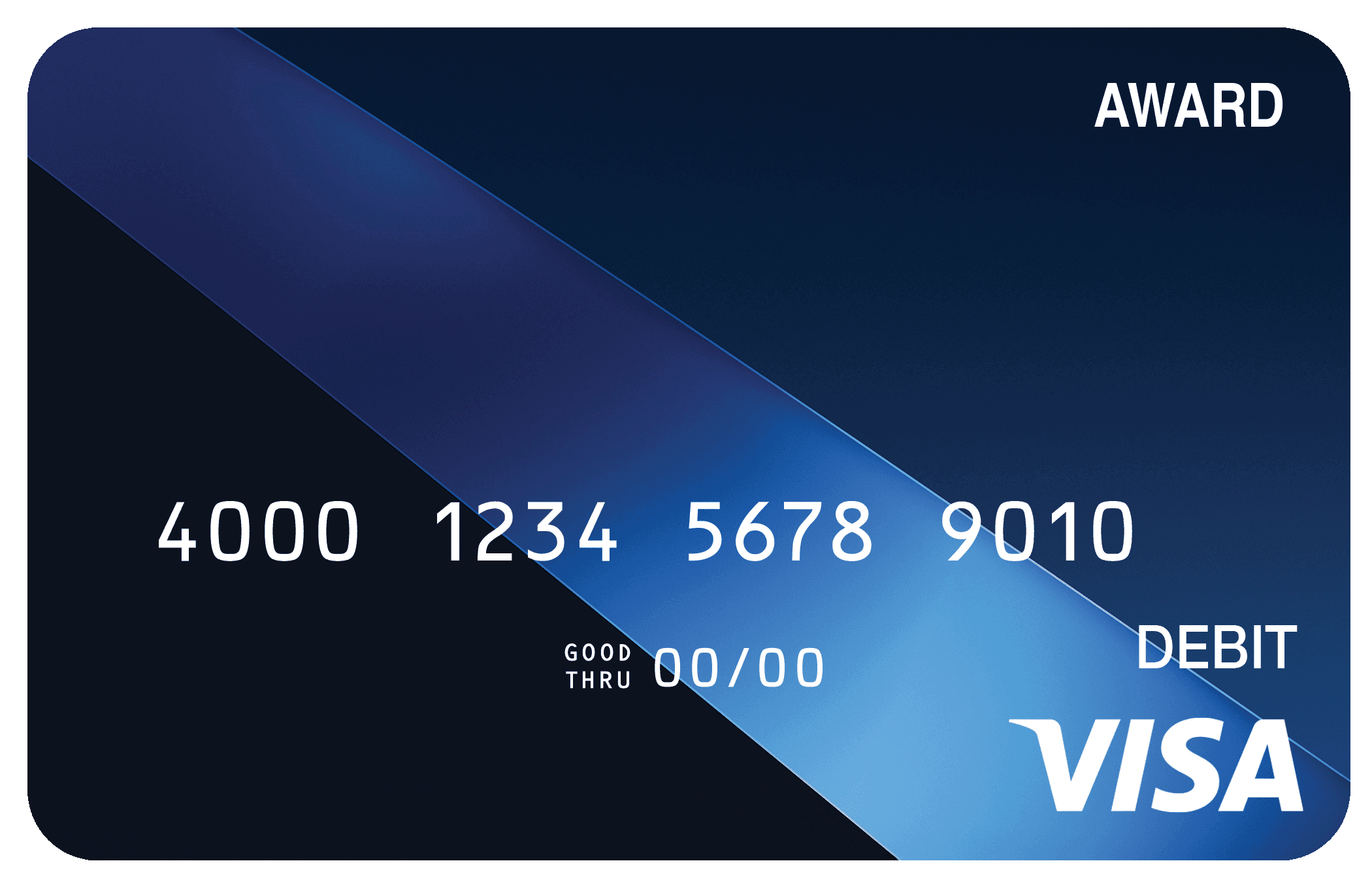 Award debit card with a sleek blue executive-style design and minimal professional detailing.