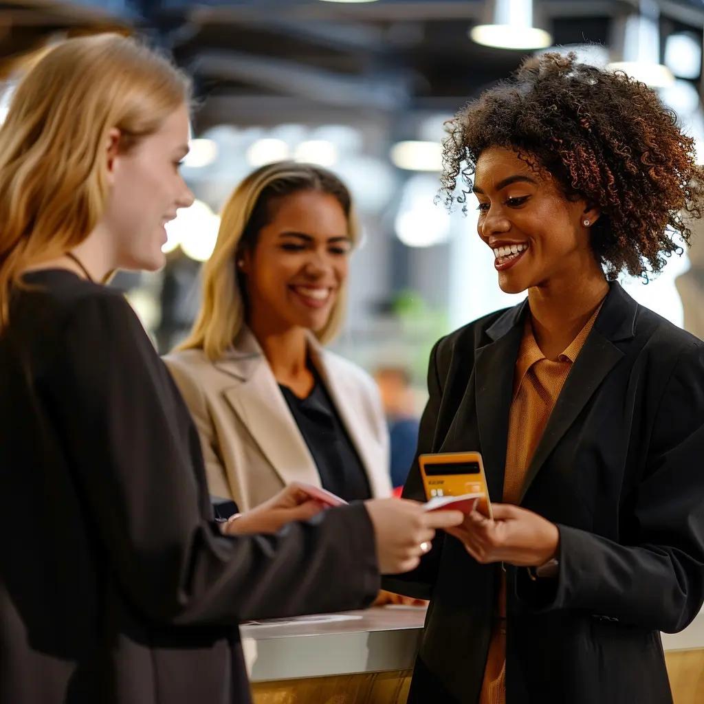 two sales reps receiving a bonus visa debit card