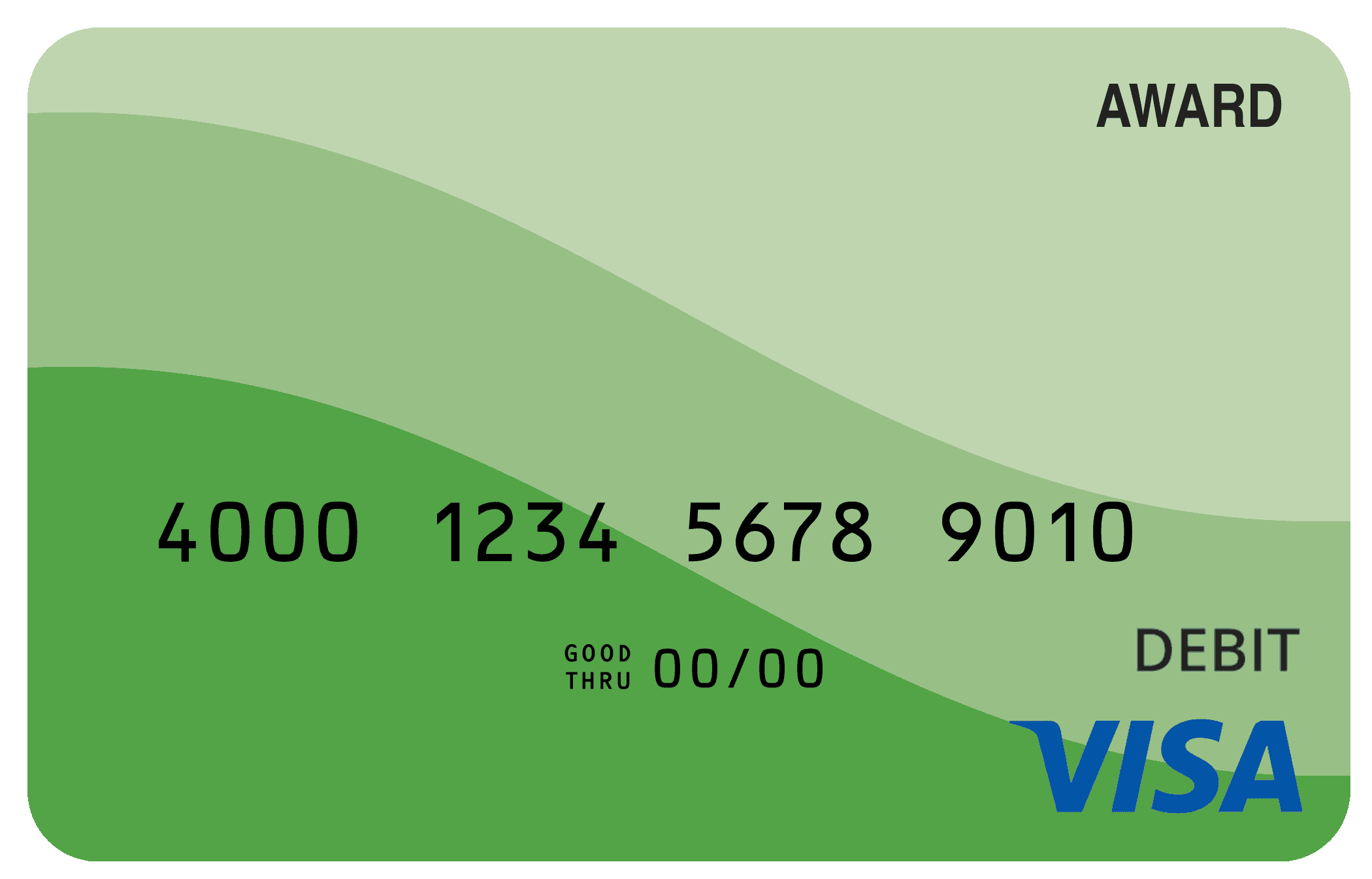 Award debit card with a clean green gradient and modern horizon-inspired abstract design.