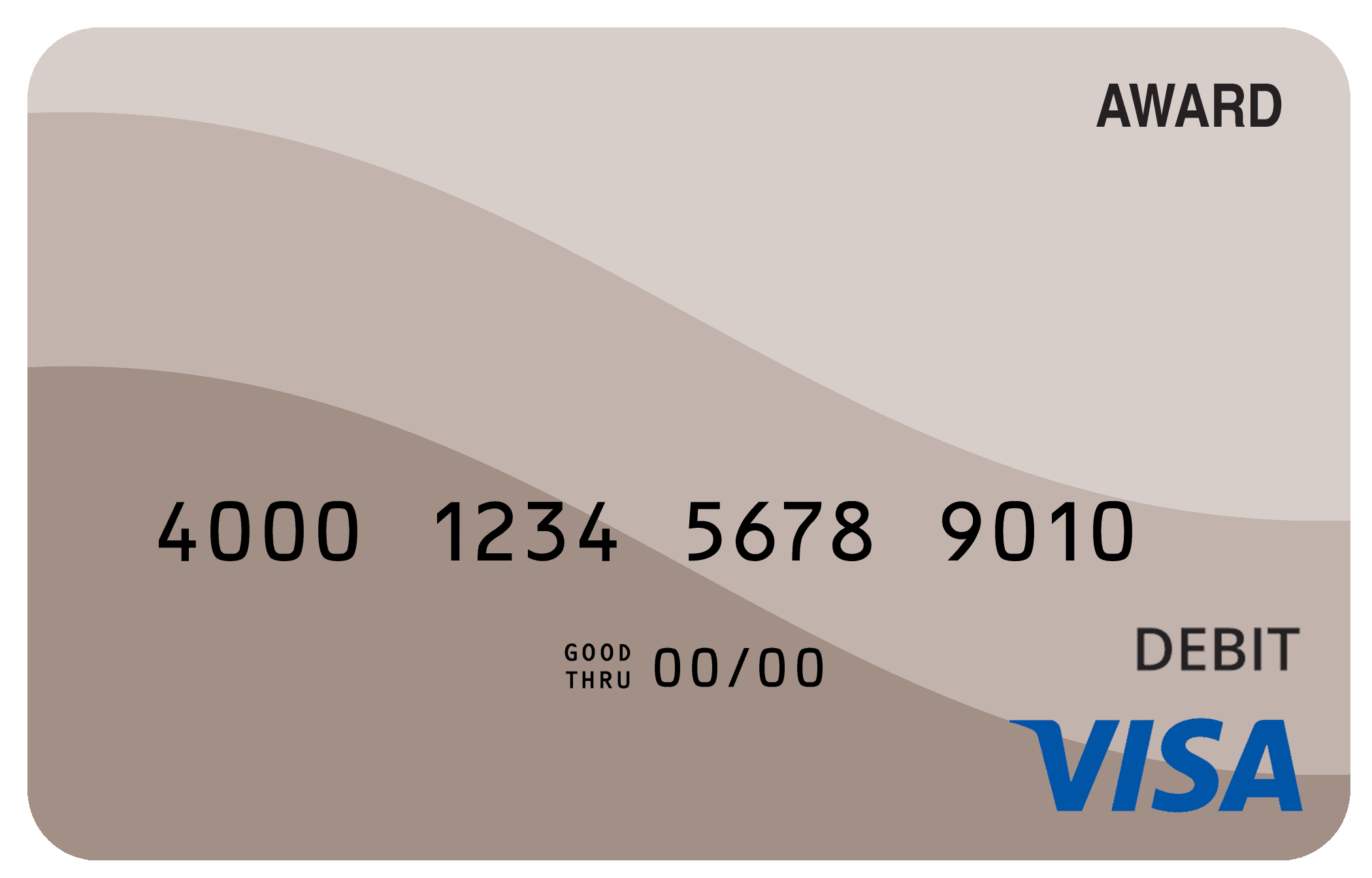 Award debit card with warm mocha brown tones and a clean modern horizon-inspired design.