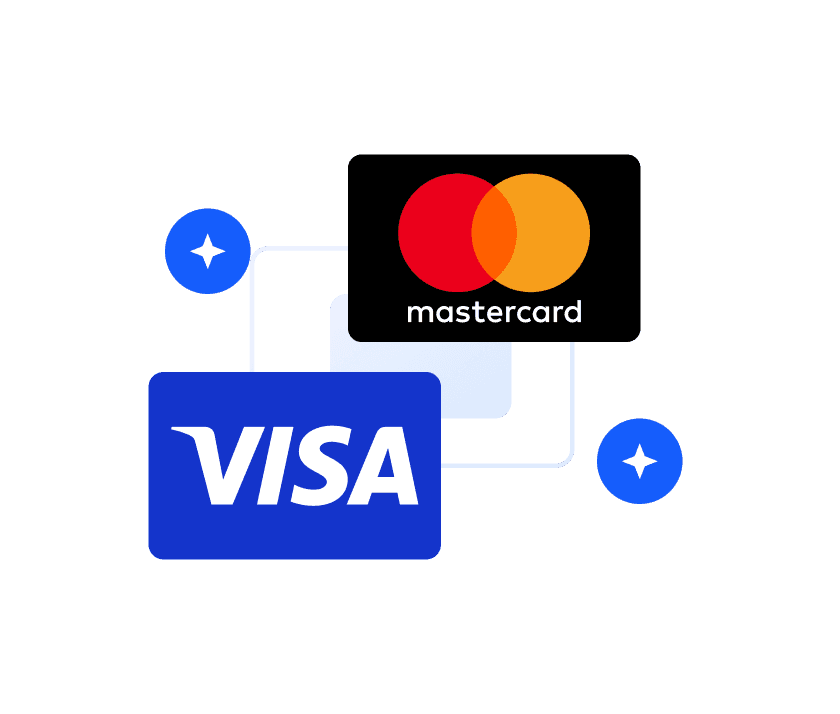 Visa and Mastercard brand logo tiles overlapping