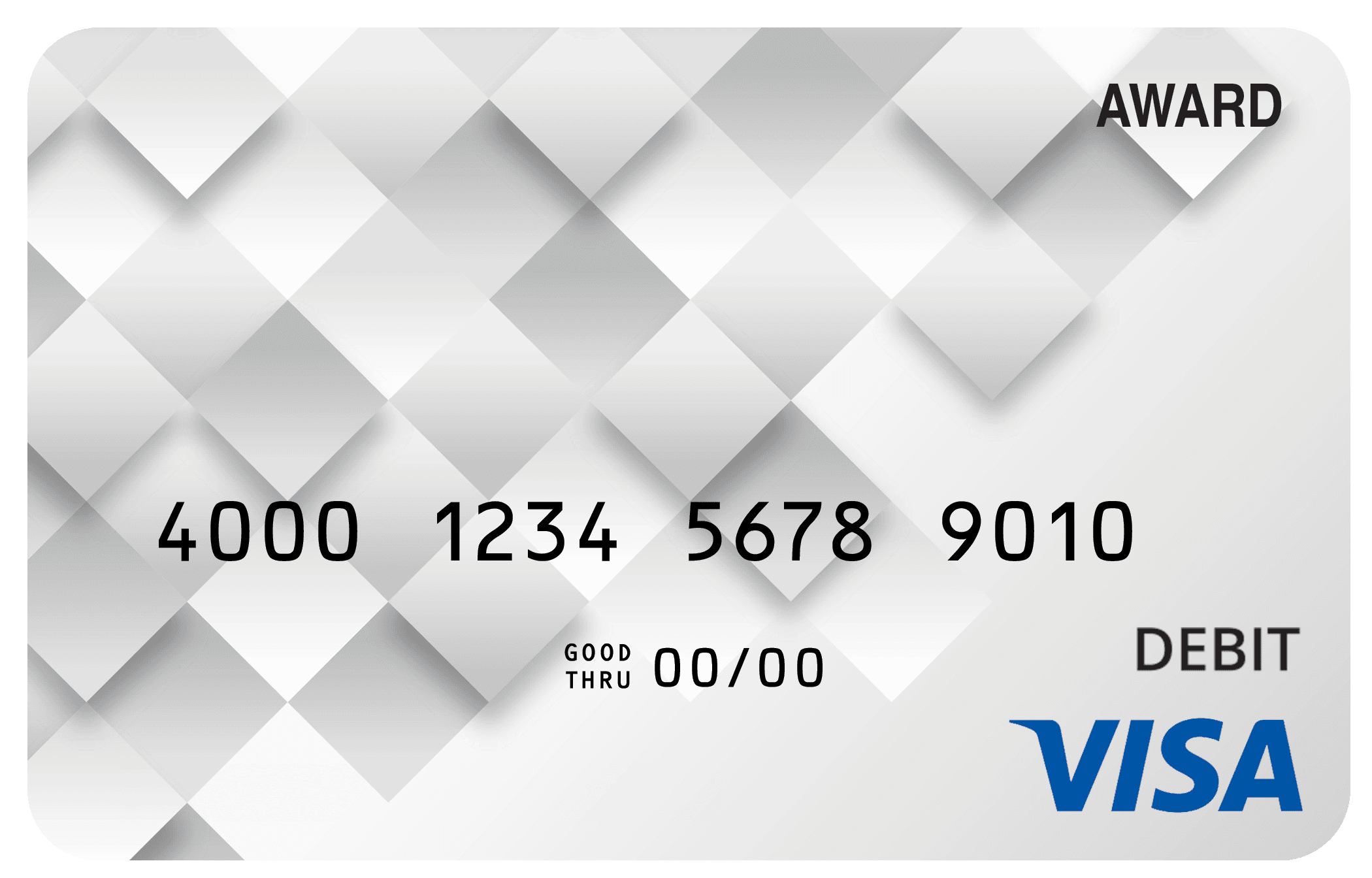 Award debit card with a clean white and silver geometric pattern for a polished professional look.