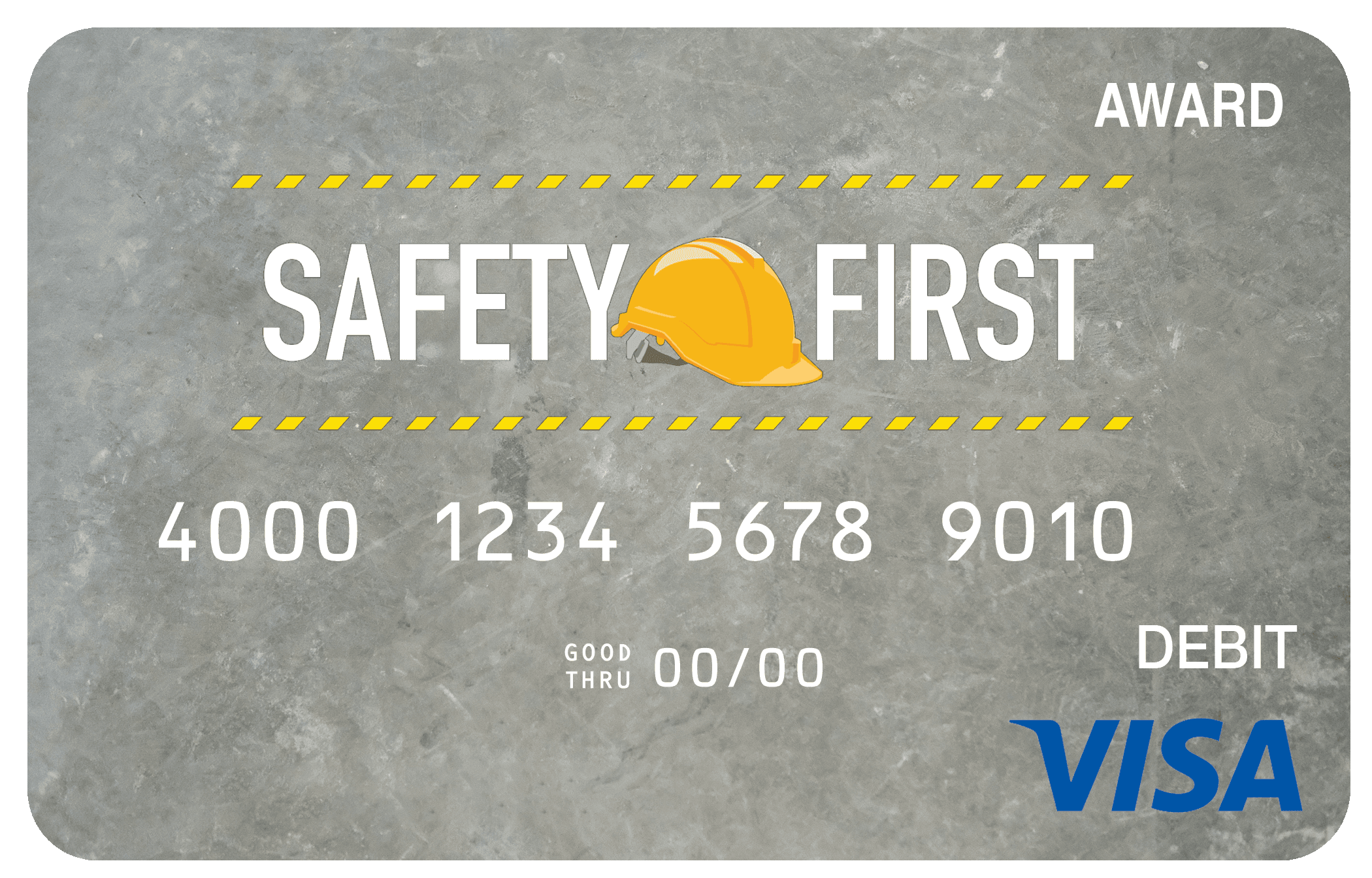 Award debit card with a workplace safety recognition theme and safety-focused visual elements.