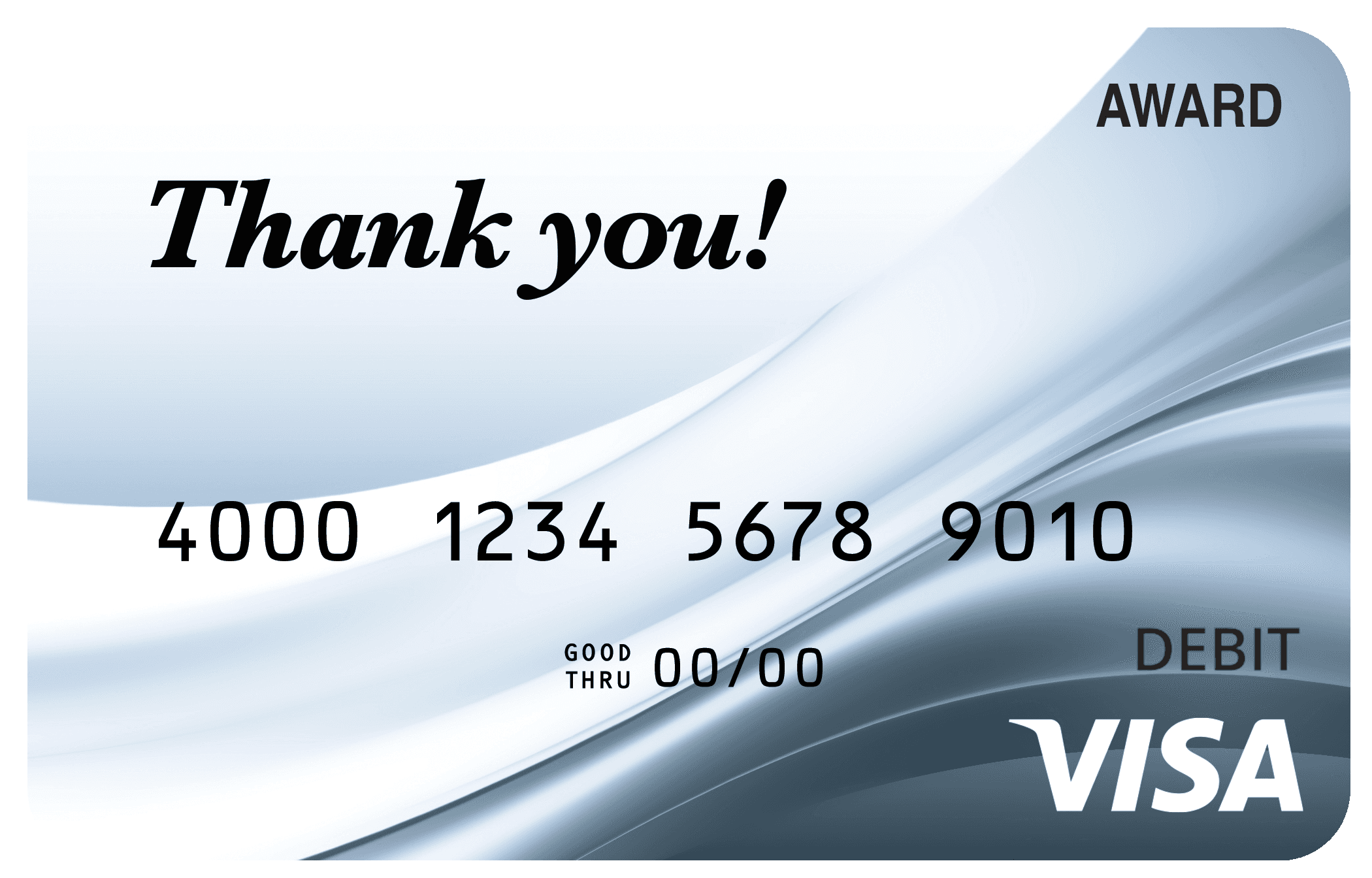 Award debit card with an elegant silver-toned appreciation and recognition design.