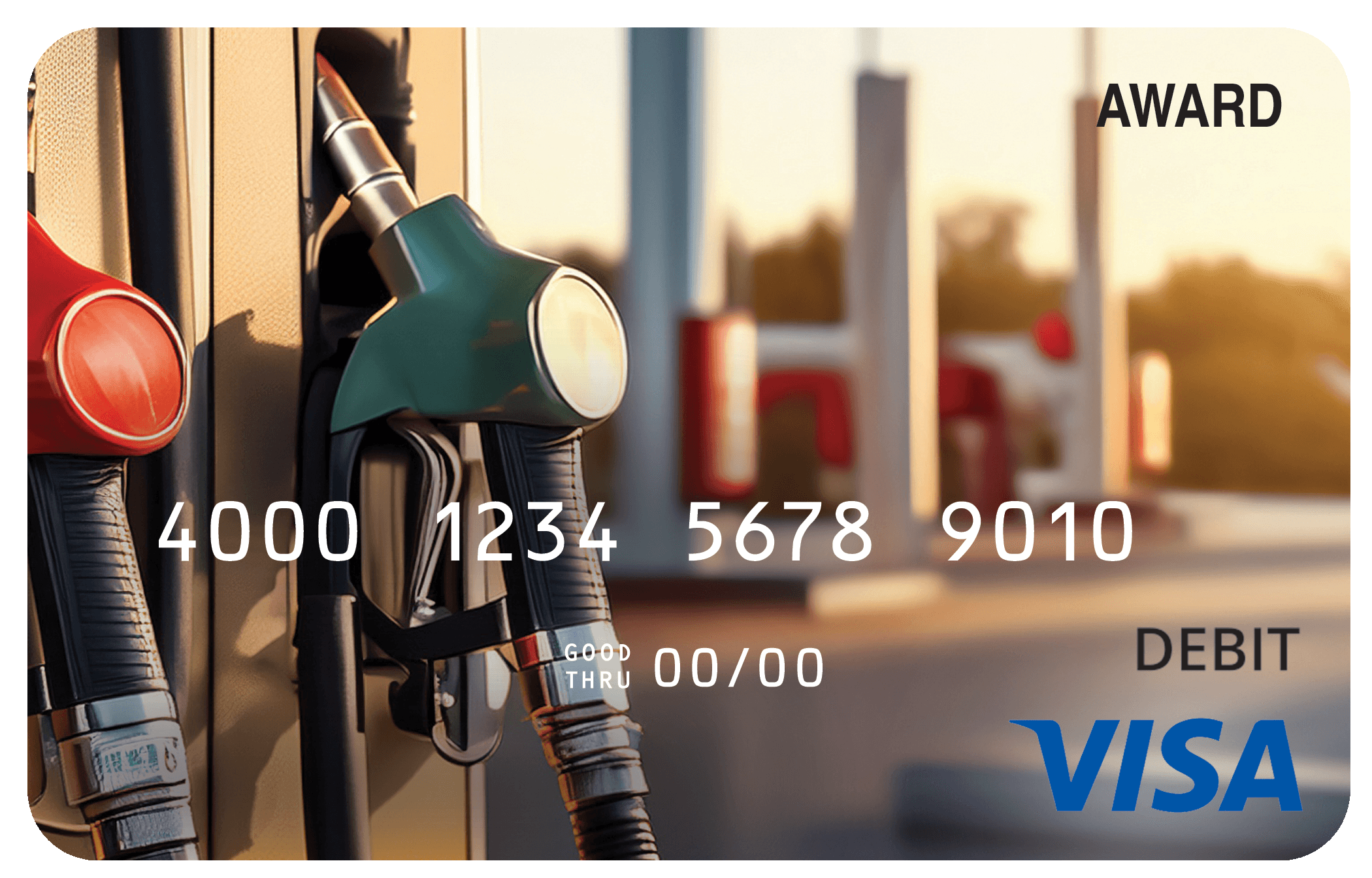 Award debit card with a fuel and gas rewards theme for drivers or transportation programs.