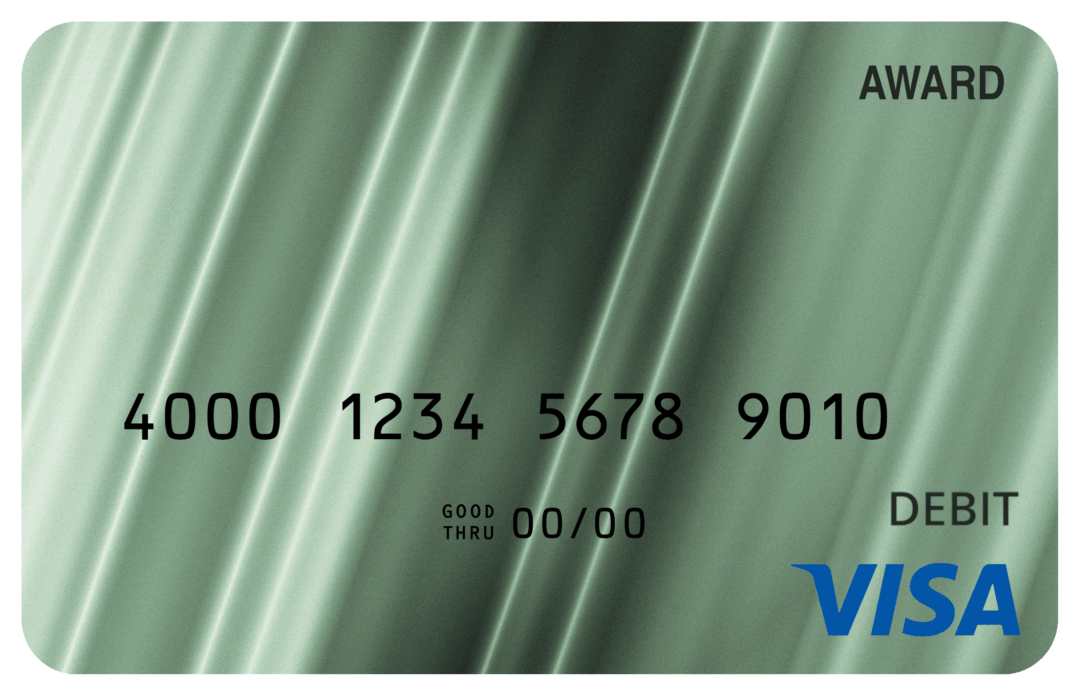 Award debit card with an elegant emerald green design and refined decorative accents.