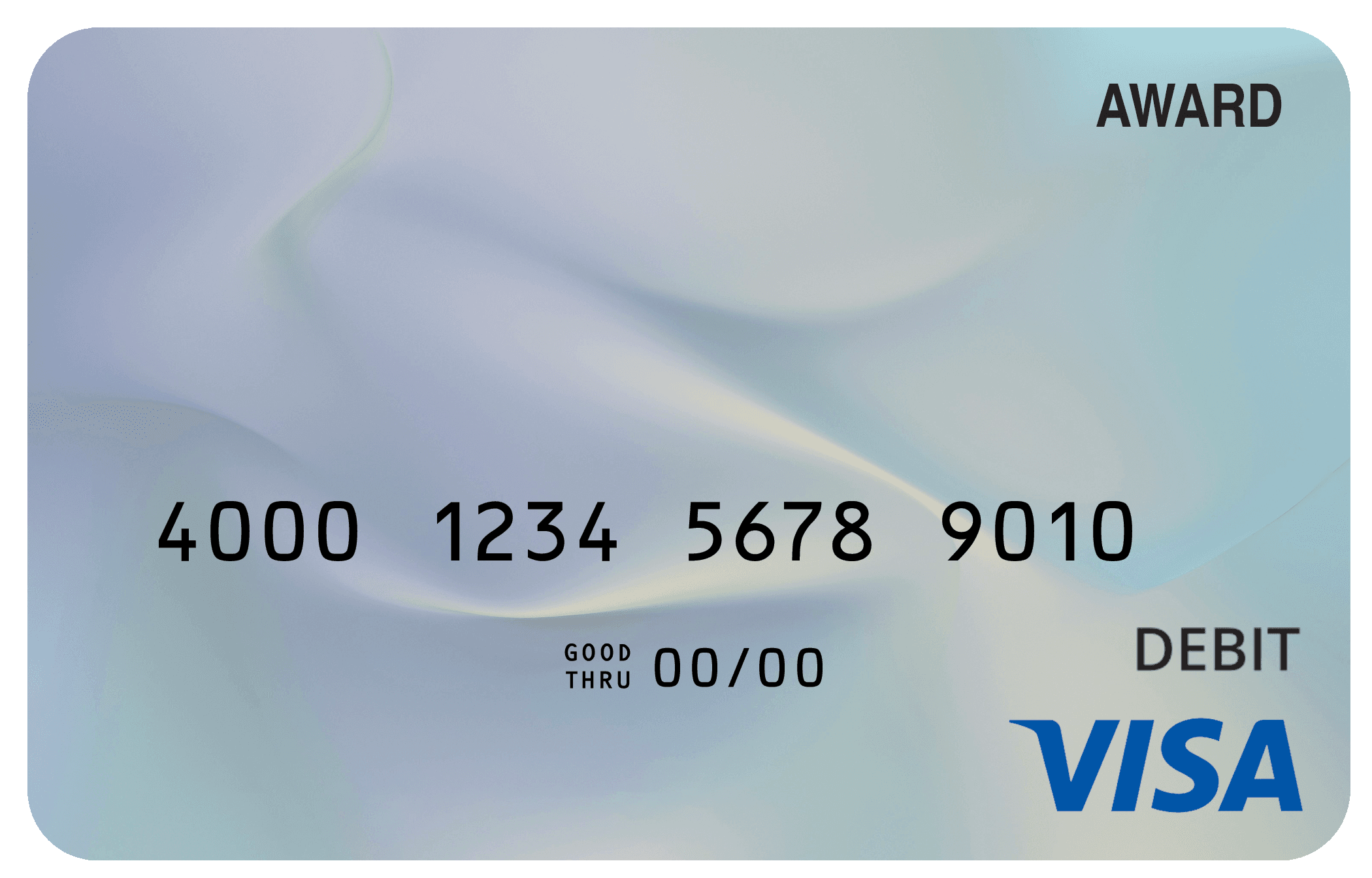 Award debit card with a soft pearl-white elegant design and subtle luminous accents.